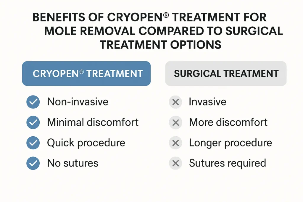 Table to show the benefits of getting moles removed Sunbury from LA LIPO