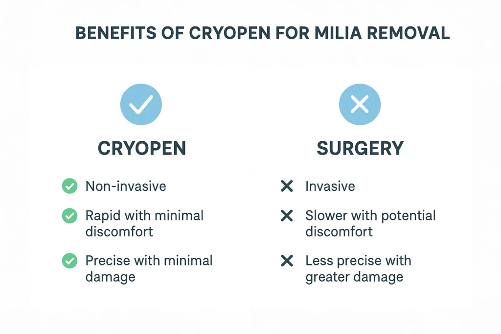 Benefits of cryopen for milia removal Sunbury compared to surgical treatments.