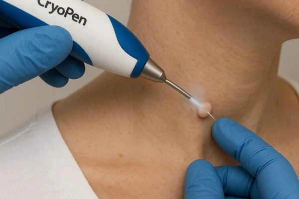 Person receiving cryotherapy Sunbury for skin tag removal