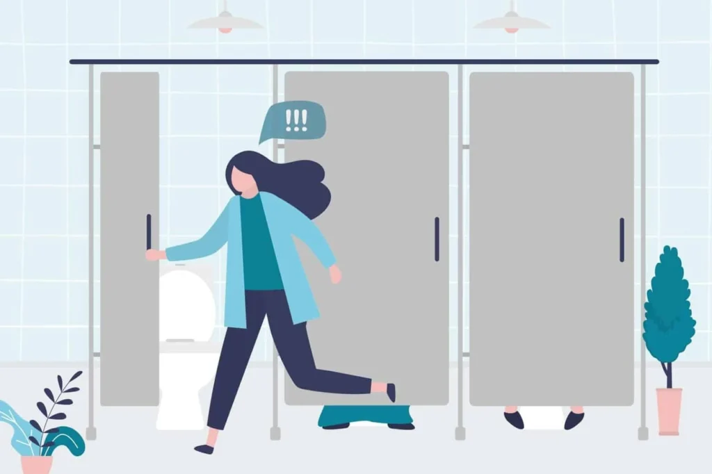 graphic of Urine incontinence Sunbury woman running to the toilet.