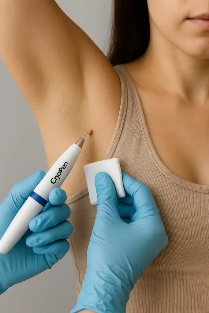 woman having cryopen to remove underarm skin tags Sunbury