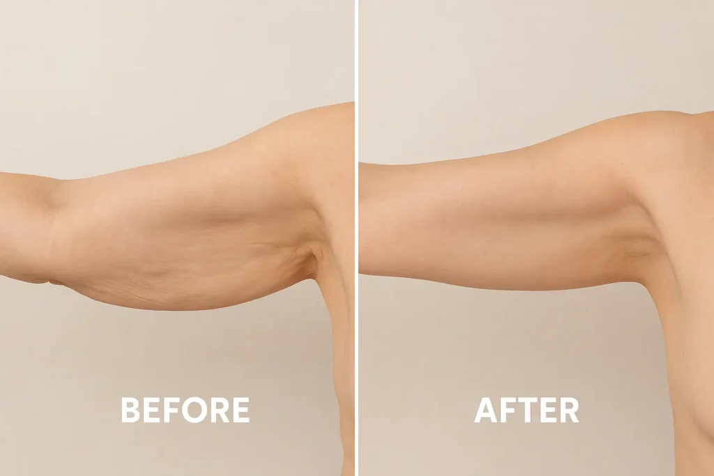 Picture of LA LIPO Sunbury before and after results of skin tightening treatment on the upper arms.